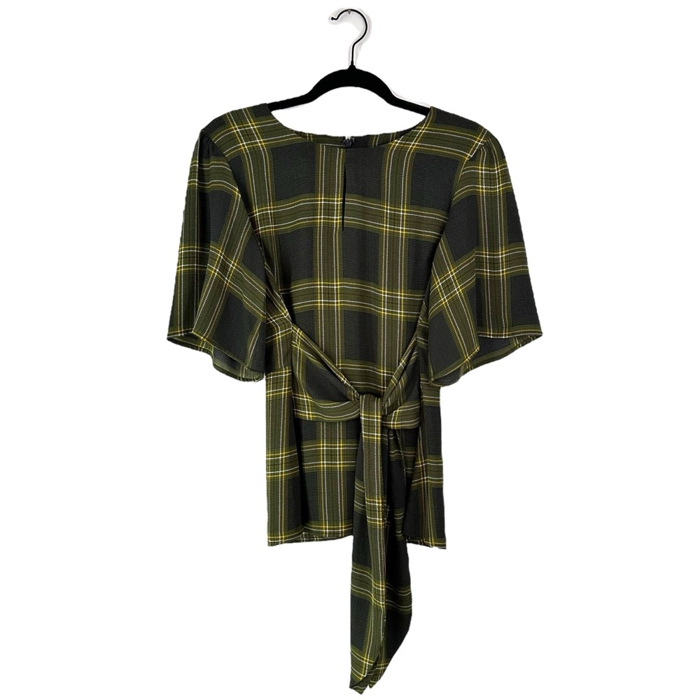 Ann Taylor Plaid Tie Front Wide Sleeve‎ Blouse Size Small Green